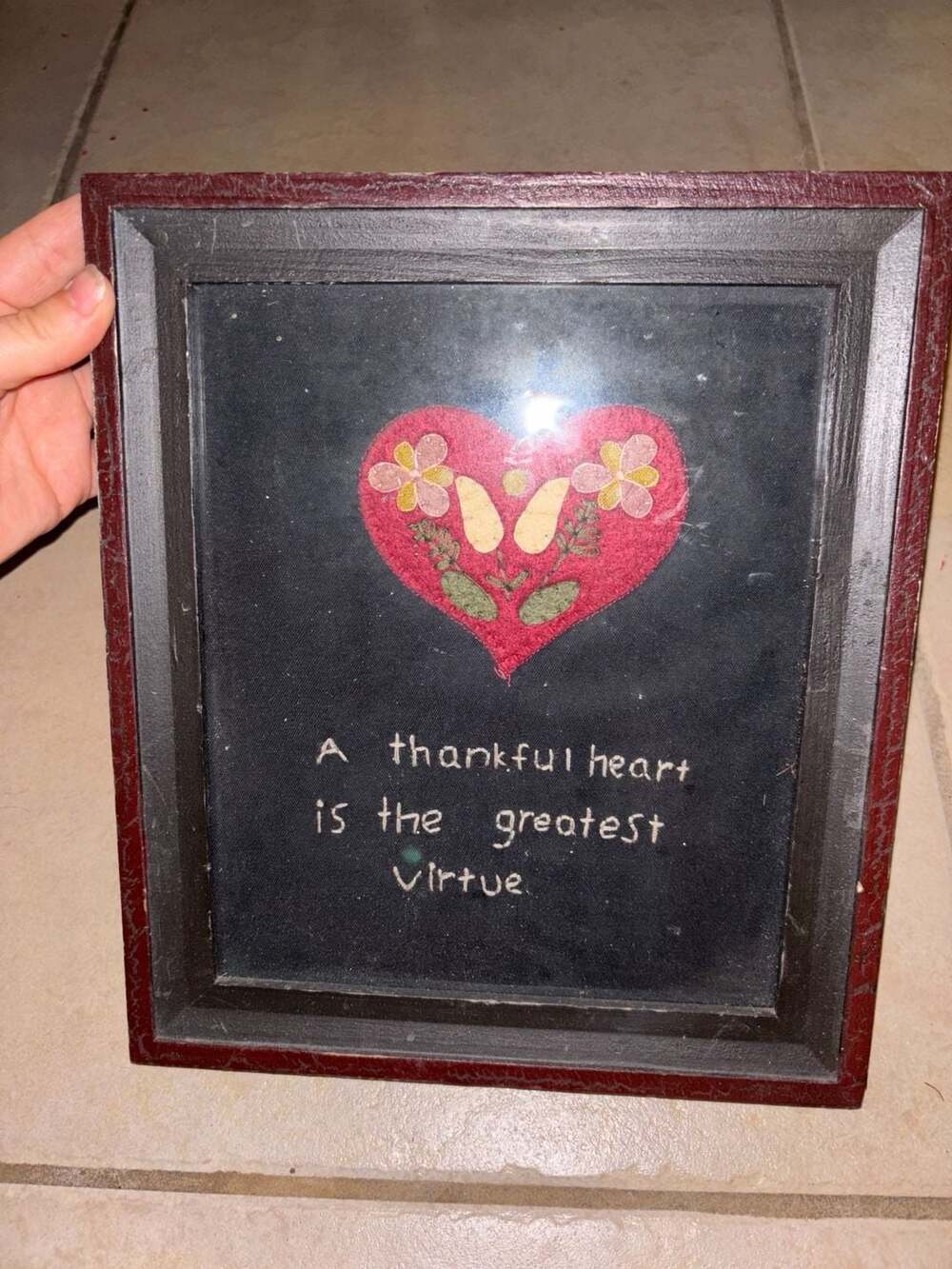 Americana Vintage Framed Appliqué Textile Art Hand Embroidered